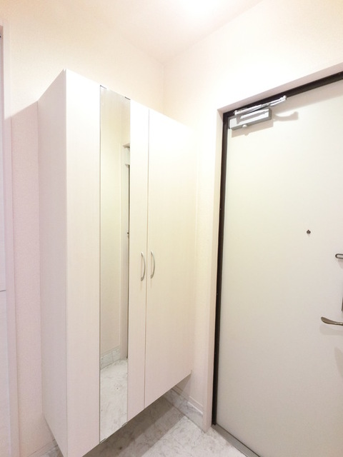 玄関　広めのＢｏｘは収納力ばっちり。トールタイプのミラーついてます