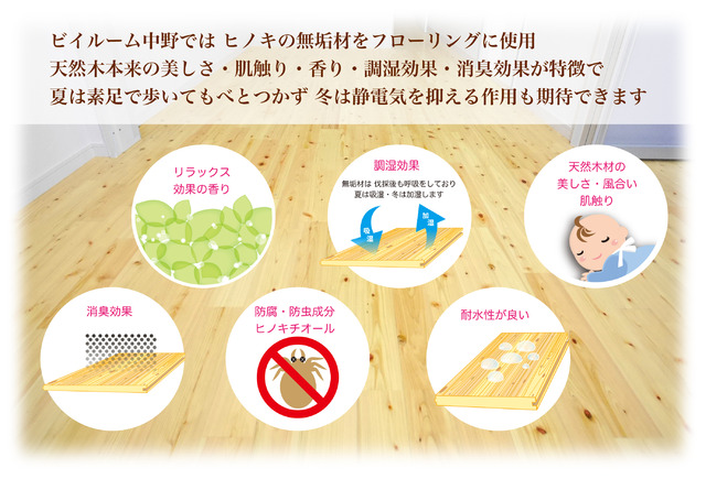 その他　床には国産ヒノキの無垢材を使用しております。