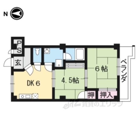 京都市西京区桂徳大寺町のマンションの間取り