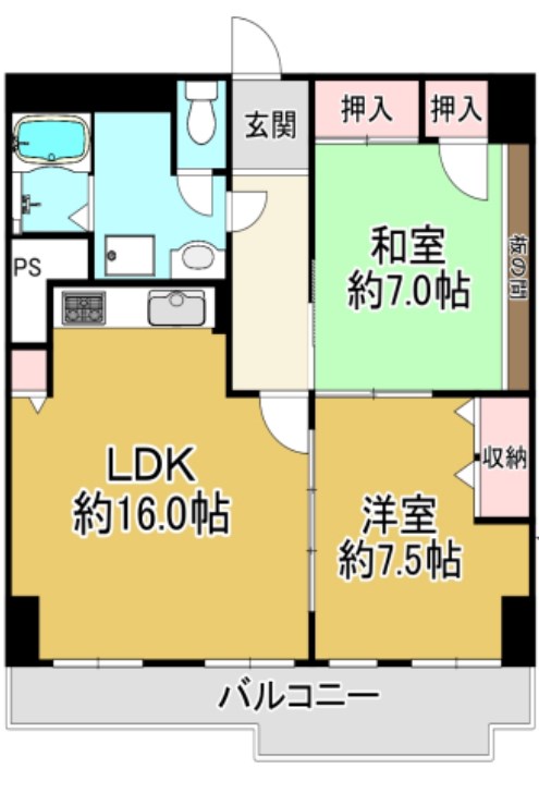 神戸市灘区高尾通のマンションの間取り