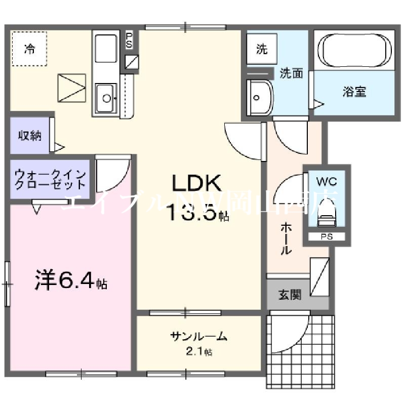 岡山市北区田中のアパートの間取り