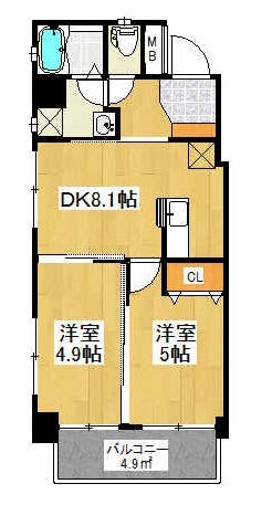 北九州市小倉北区下到津のマンションの間取り