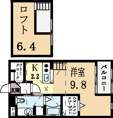 城陽市寺田のアパートの間取り