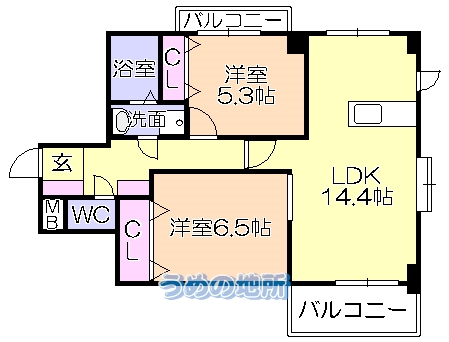 西鉄天神大牟田線 花畑駅 徒歩6分 5階建 築16年の間取り写真