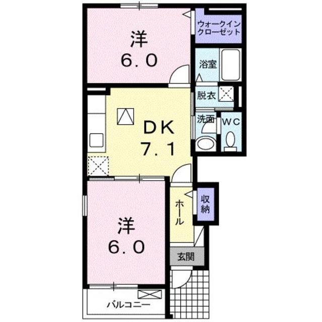 久留米市北野町中のアパートの間取り