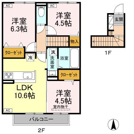 松山市朝生田町のアパートの間取り