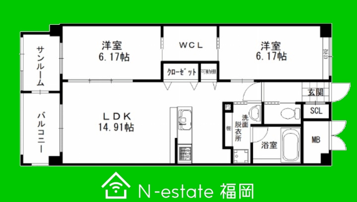 福岡市西区姪の浜のマンションの間取り