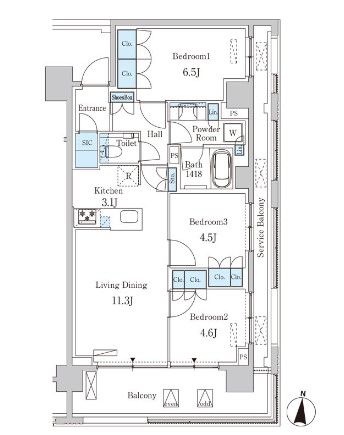 【大田区東矢口のマンションの間取り】