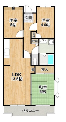 箕面市箕面のマンションの間取り