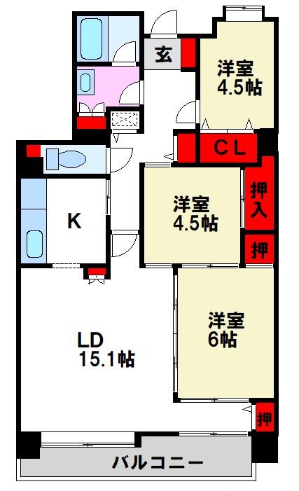 筑紫野市二日市南のマンションの間取り