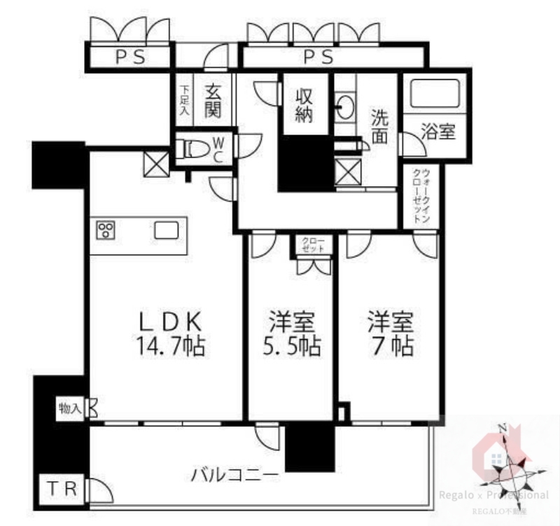 大阪市天王寺区小宮町のマンションの間取り