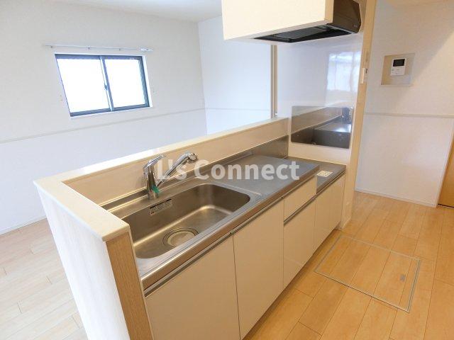 キッチン　２口ガスコンロ設置可能な対面キッチン。