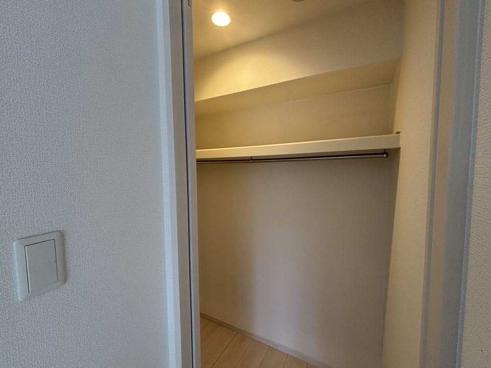 収納　照明付きのワイドな収納