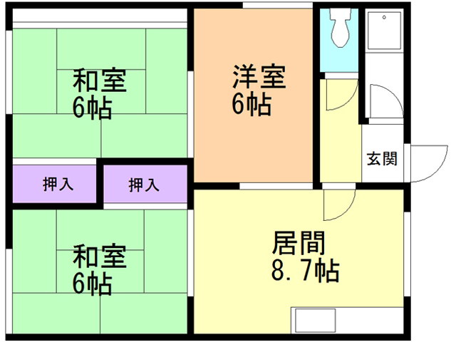 【函館市旭町のアパートの間取り】