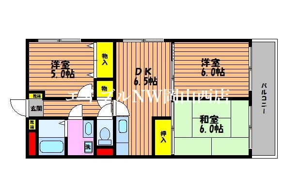 岡山市北区西長瀬のマンションの間取り