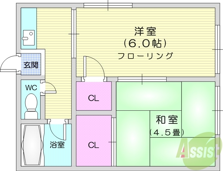 仙台市宮城野区福住町のアパートの間取り