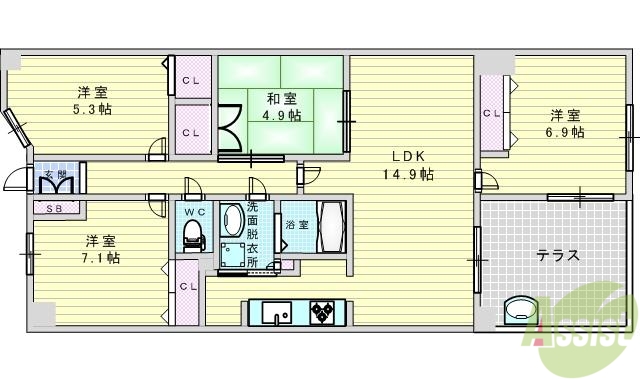 吹田市山田北のマンションの間取り