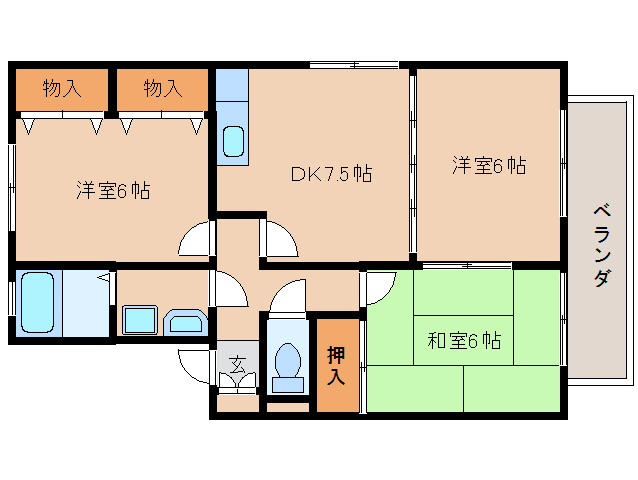 木津川市州見台のアパートの間取り