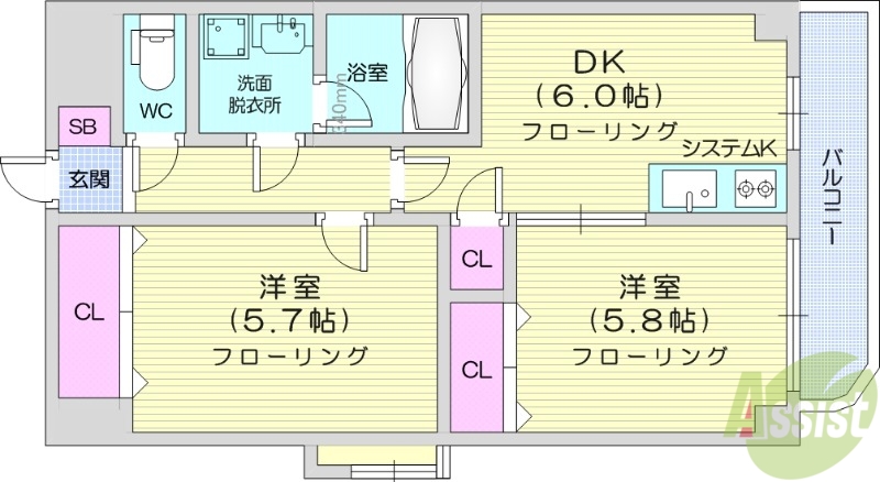 仙台市泉区長命ケ丘のマンションの間取り