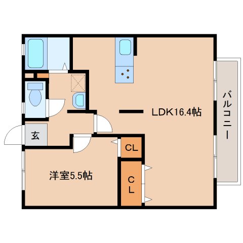 奈良市芝辻町のアパートの間取り