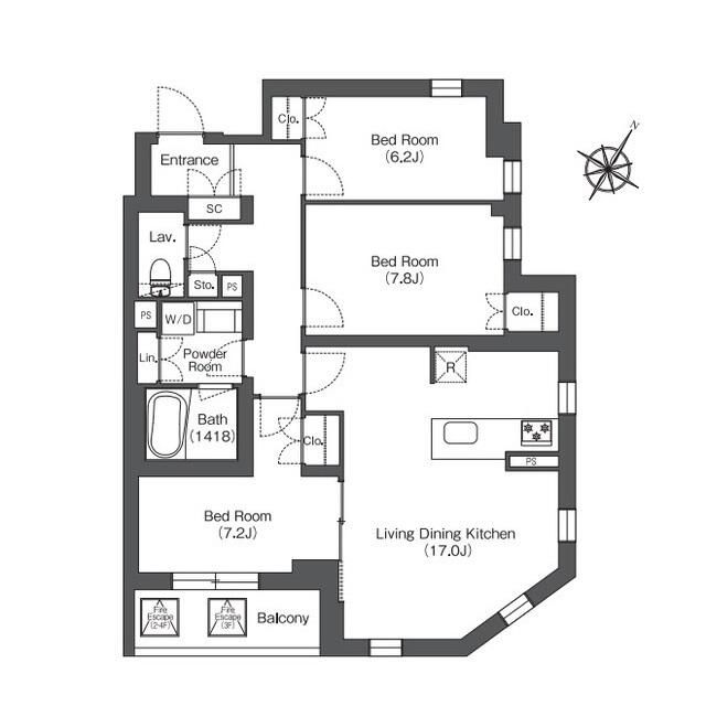 芦屋市東山町のマンションの間取り