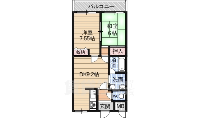 京都市山科区東野八反畑町のマンションの間取り