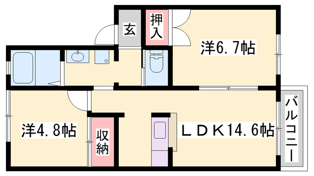 姫路市大津区天神町のアパートの間取り