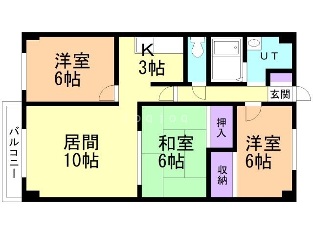 函館市美原のマンションの間取り