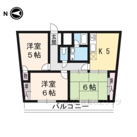 京都市西京区大枝中山町のマンションの間取り