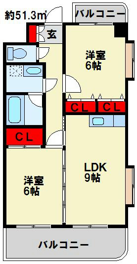 北九州市小倉北区木町のマンションの間取り