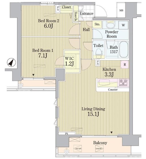 新宿区北新宿のマンションの間取り