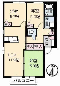 福山市駅家町大字倉光のアパートの間取り