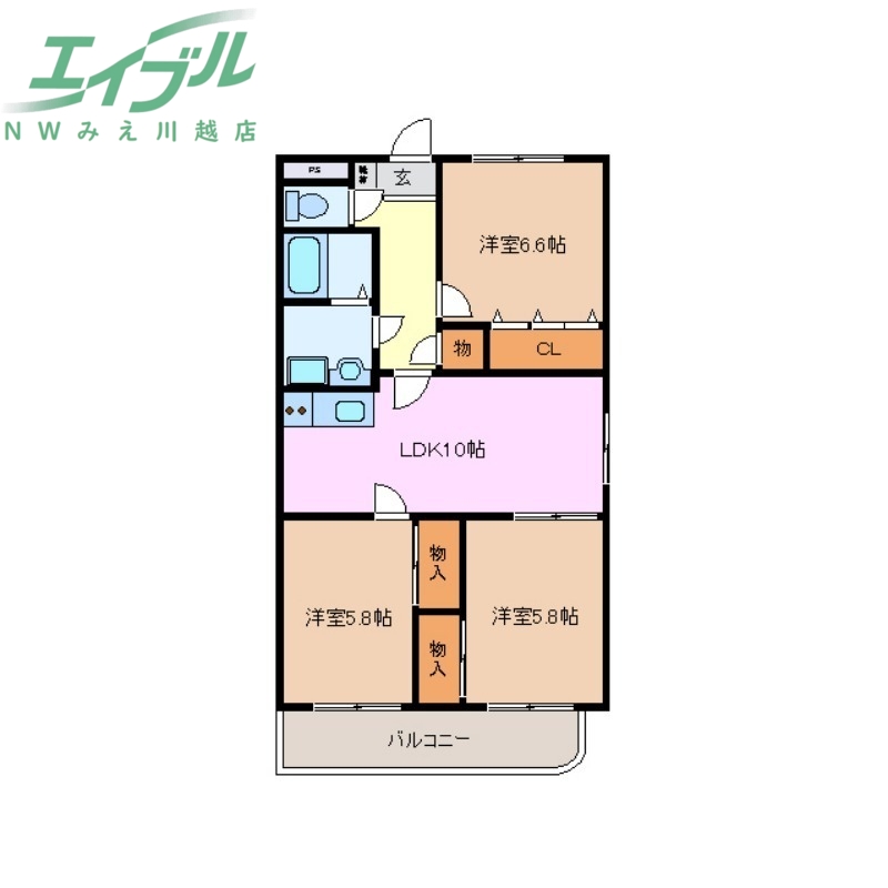 四日市市下之宮町のマンションの間取り