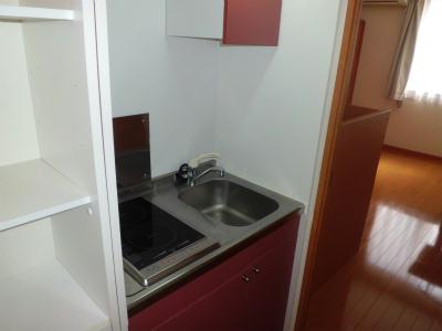 キッチン　電気コンロ付。掃除のしやすい流し台です。