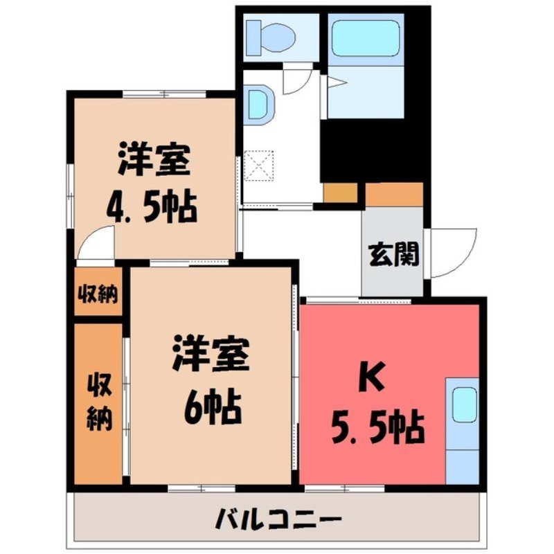 下都賀郡野木町大字丸林のアパートの間取り