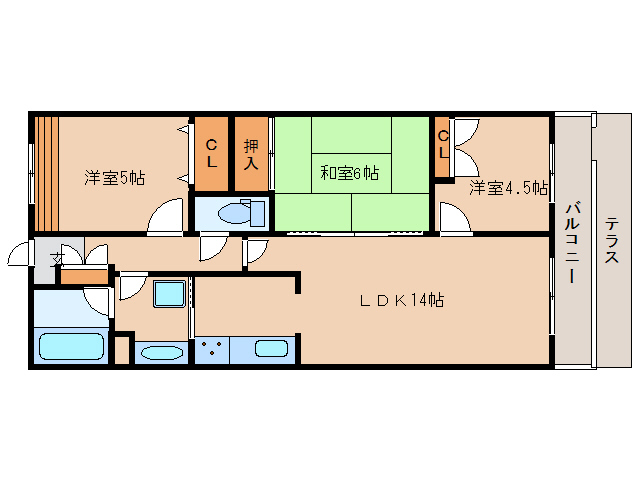 奈良市中辻町のマンションの間取り