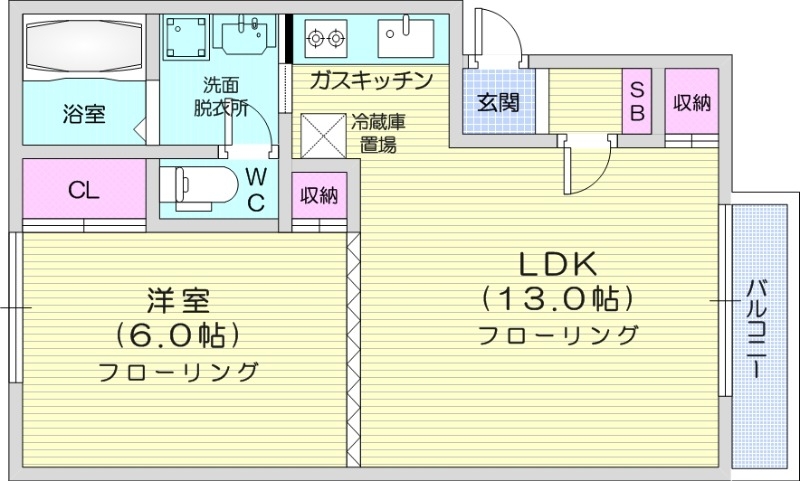 石狩郡当別町白樺町のアパートの間取り