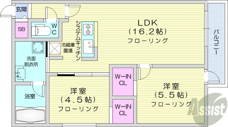 【札幌市豊平区月寒西一条のマンションの間取り】