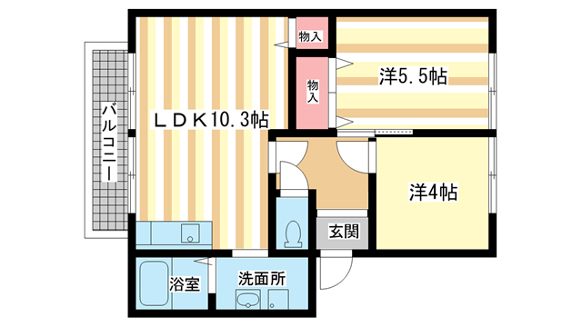 奈良市中山町のアパートの間取り