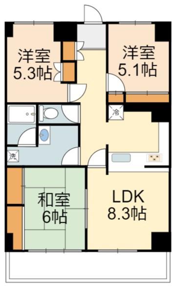 京王相模原線 稲城駅 徒歩3分 6階建 築33年の間取り写真