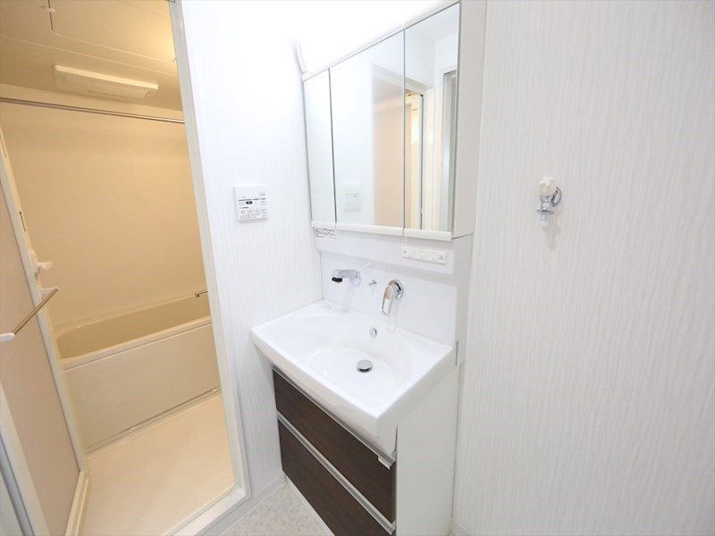 洗面設備　脱衣所　独立洗面台（シャンプードレッサー付）収納スペース有