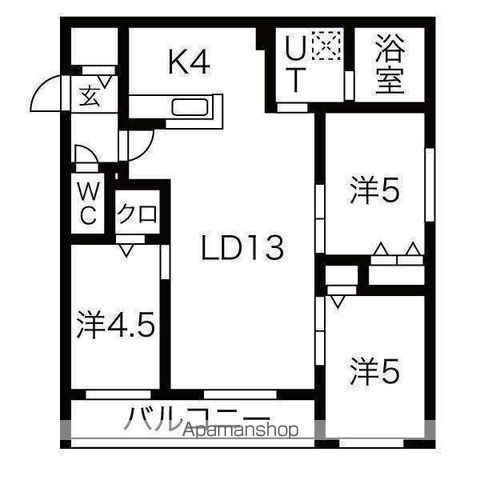 ＪＲ千歳線 北広島駅 徒歩19分 4階建 築4年の間取り写真