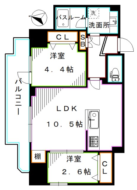 新宿区北新宿のマンションの間取り