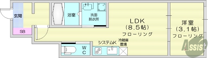 仙台市若林区八軒小路のアパートの間取り