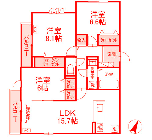 茅ヶ崎市赤松町のアパートの間取り