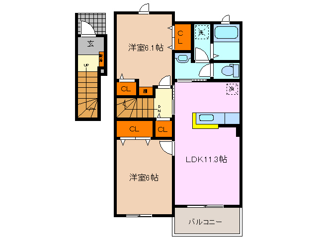 四日市市西富田町のアパートの間取り