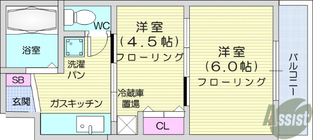 仙台市青葉区高松のマンションの間取り