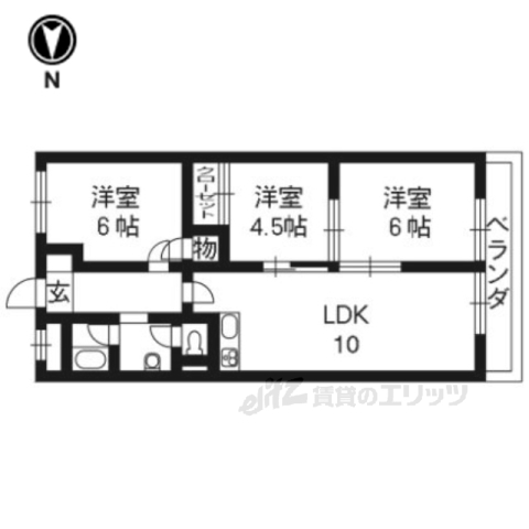 長岡京市開田のマンションの間取り