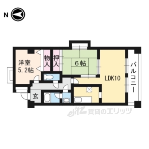 京都市山科区大宅甲ノ辻町のマンションの間取り