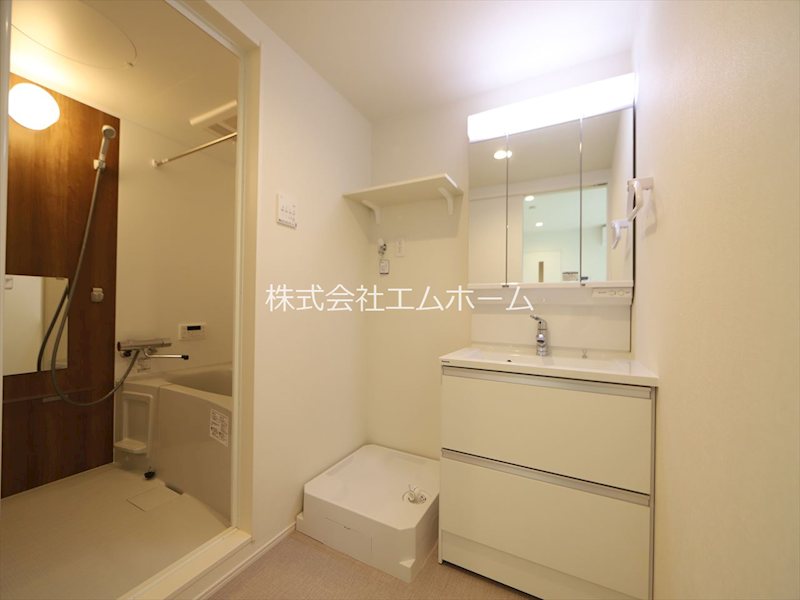 洗面設備　脱衣所　独立洗面台（シャンプードレッサー付）収納スペース有